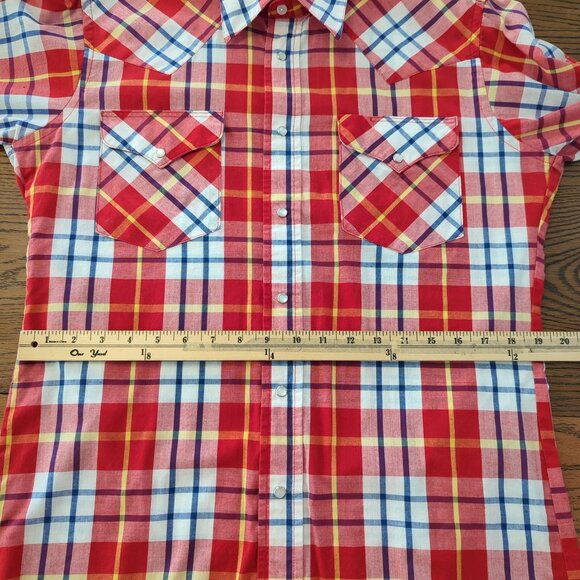 Vintage Ruddock Men's Long-Sleeve Shirt Red Plaid Western Shirt Pearl Snap sz M - Picture 13 of 16